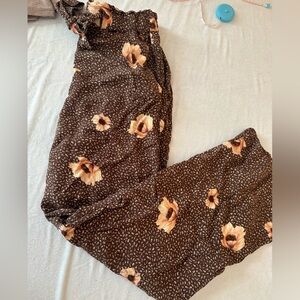Brown Floral Pants